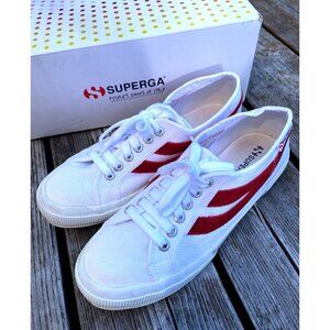 Superga Womans 8.5 Swallow Tail Cotu Sneakers Low Top Tennis Shoes White/Red BOX